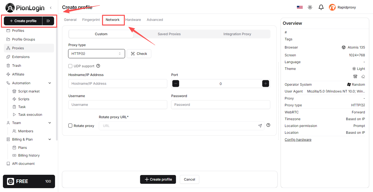  Create a New Proxy Profile