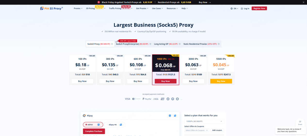 SOCKS5 Proxy ($0.03/IP)