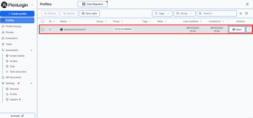 Nhấp vào "Tạo hồ sơ" để hoàn tất cài đặt proxy.