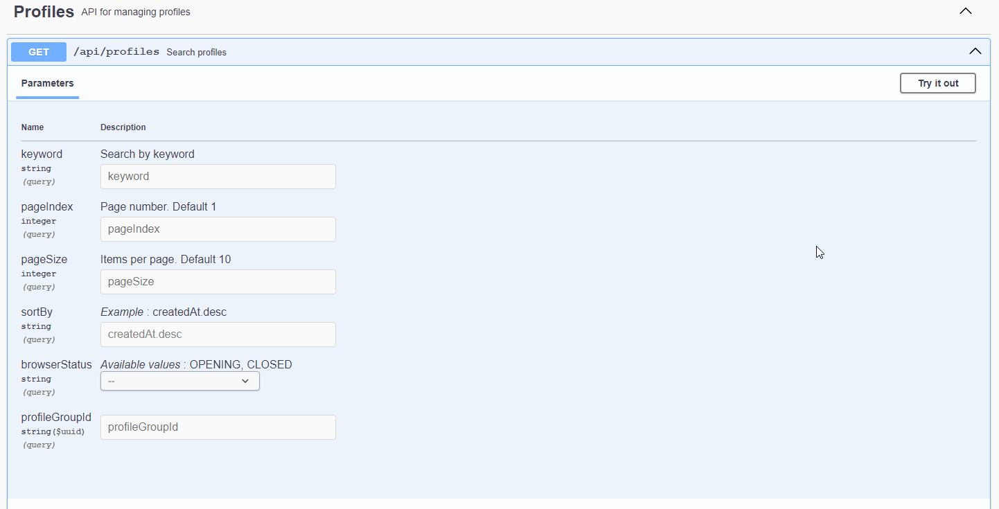 GET /api/profiles _Search profiles
